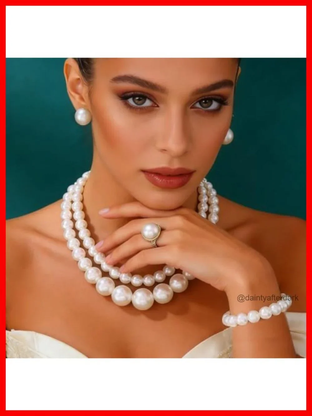 Pearl Jewelry Set - Choker Necklace, Earrings, Bracelet, Ring - Wedding Bridal